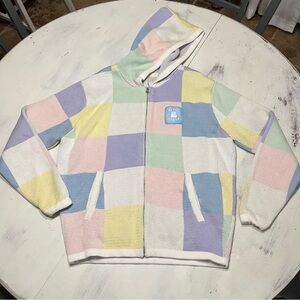 Teddy Fresh Patchwork Color Block Zip Hoodie Heavy Knit Sweater Jacket M Pastel